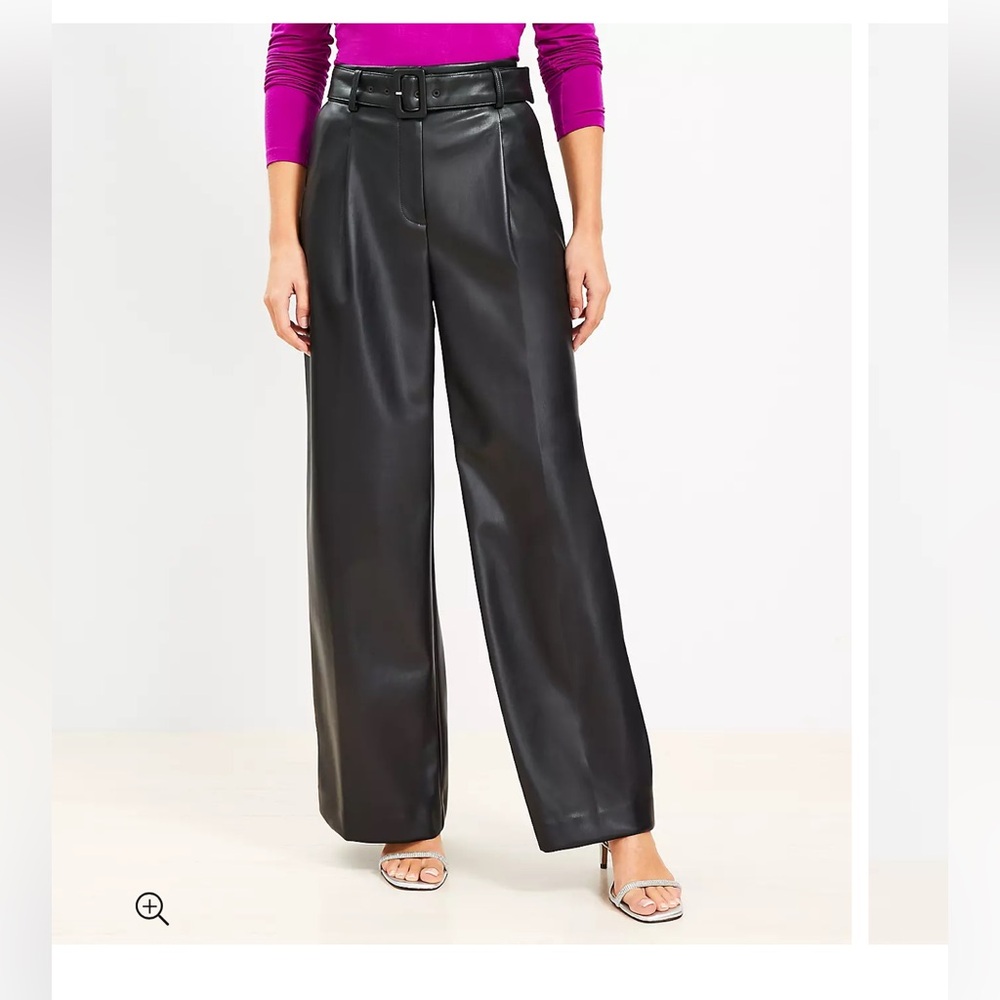 Belted Wide Leg Pants in Faux Leather by lofft
